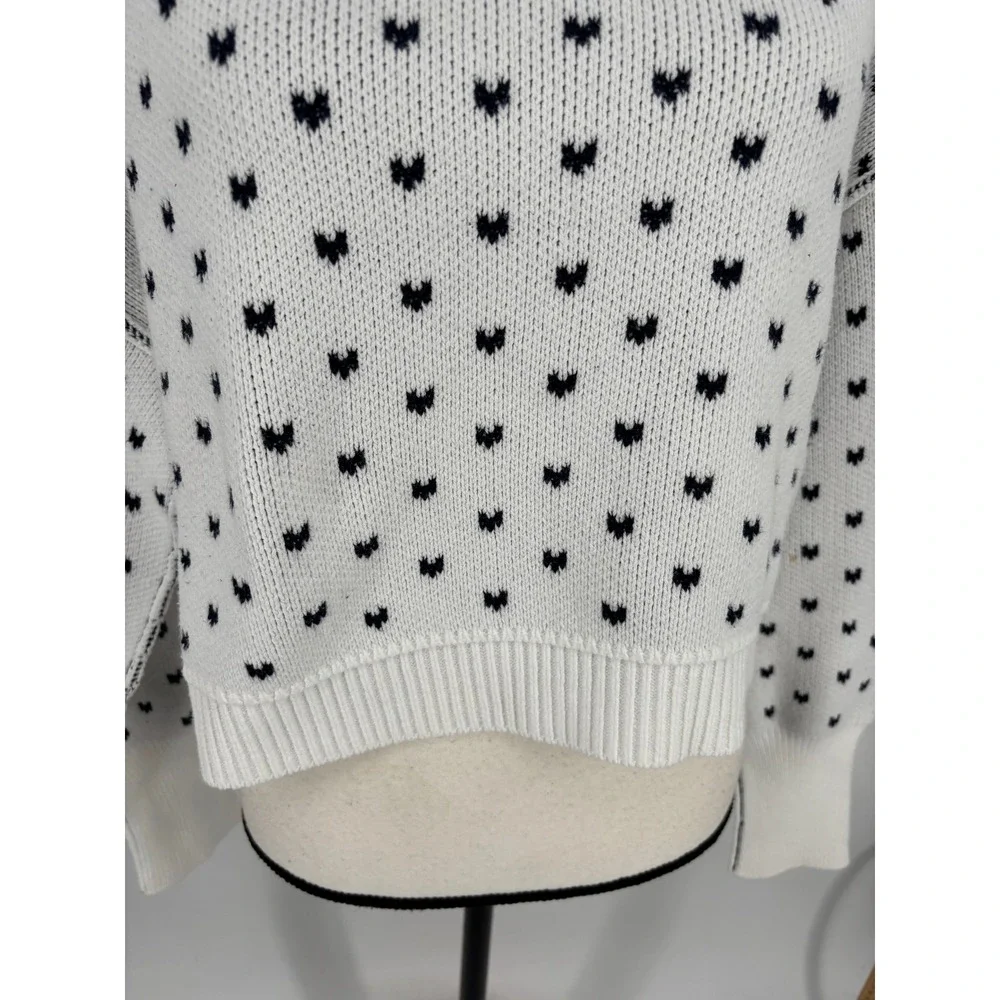Free People‎ Heart Print Sweater Womens XS White Black Knit Pullover Boho
